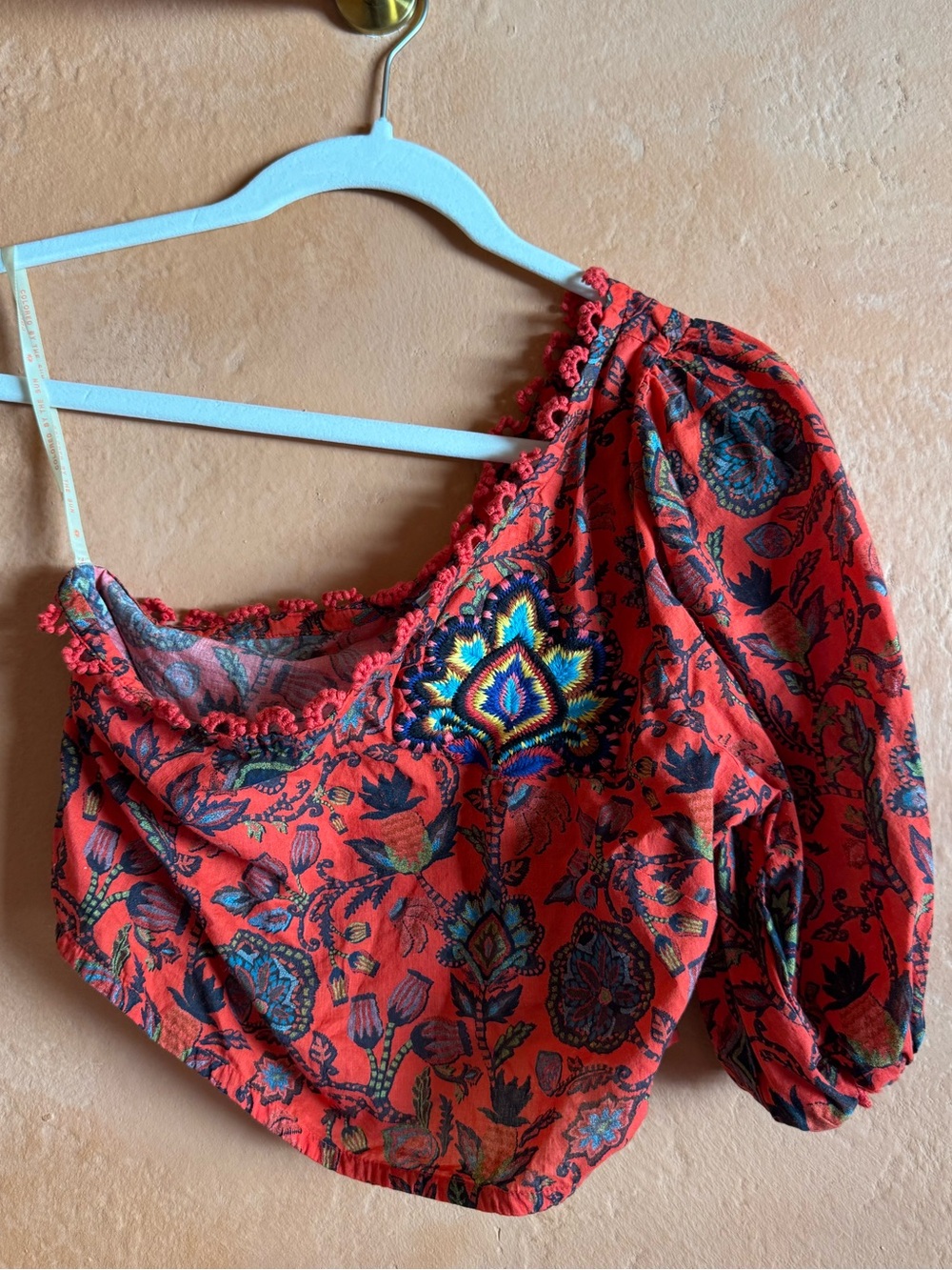 FARM Rio One Shoulder Embroidered Floral Crop Top XS